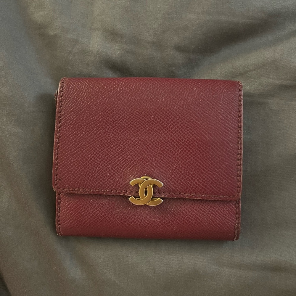 Chanel Wine/Burgundy Leather Wallet